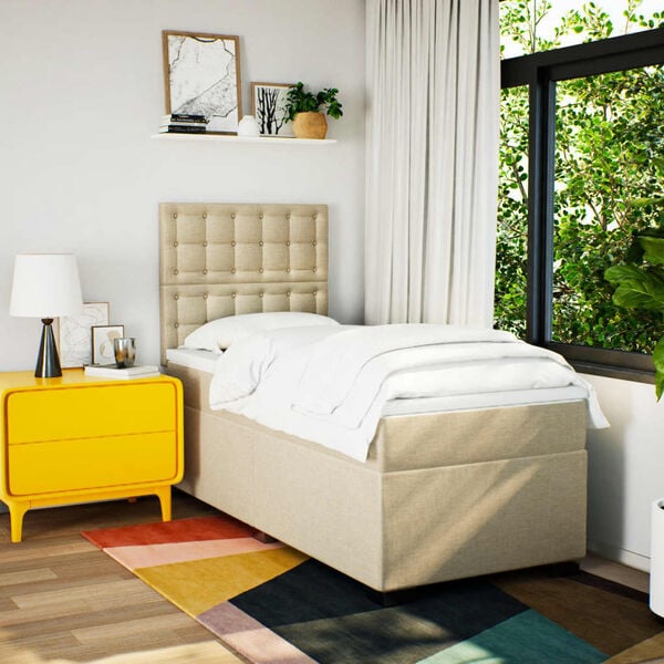 vidaXL Box spring postel s matrac&iacute; kr&eacute;mov&aacute; 90x190 cm textil