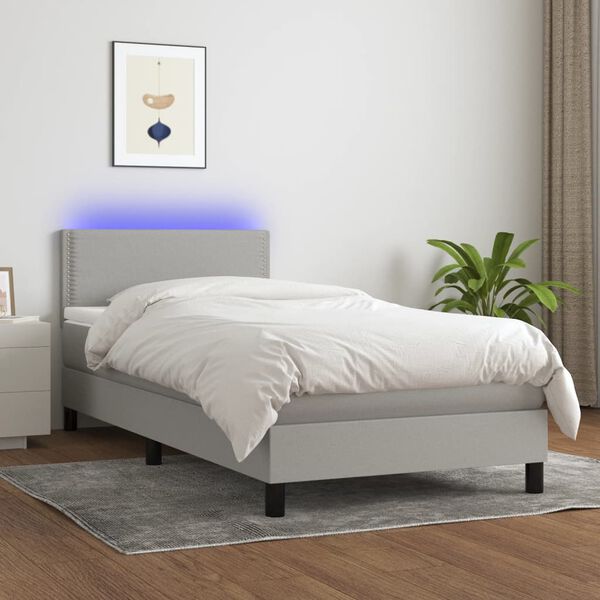 vidaXL Box spring postel s matrac&iacute; a LED světle &scaron;ed&aacute; 100x200 cm textil