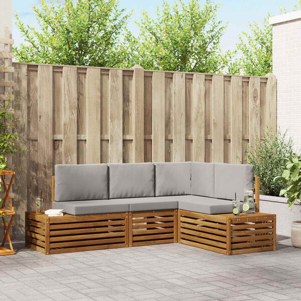 vidaXL Venkovn&iacute; pohovkov&aacute; souprava 4 Kus Př&iacute;rodn&iacute; a světle &scaron;ed&aacute;