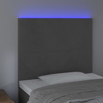vidaXL Čelo postele s LED tmavě šedé 80x5x118/128 cm samet