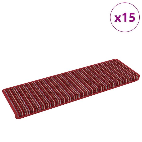 vidaXL Samolepicí schodové rohože 15 pcs Červená 65 x 21 x 4 cm