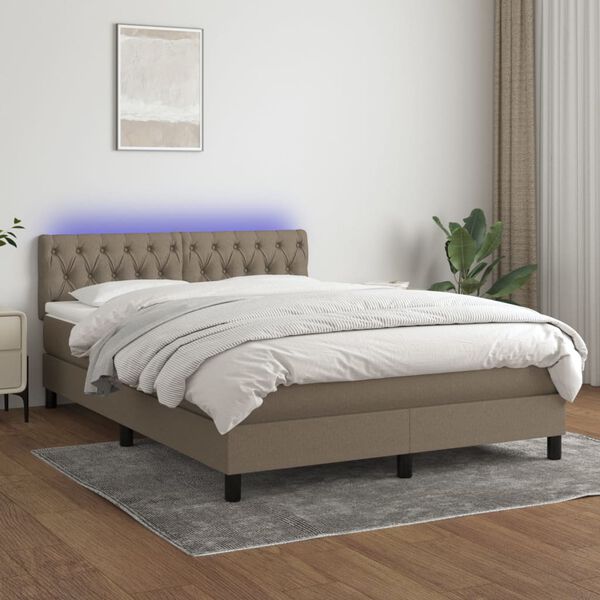 vidaXL Box spring postel s matrac&iacute; a LED taupe 140x190 cm textil