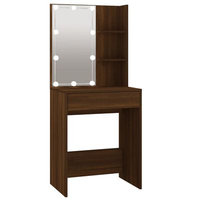 vidaXL LED toaletní stolek se skříňkou hnědý dub kompozitní dřevo