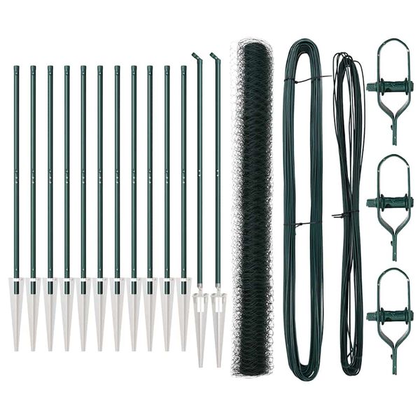 vidaXL Plotový sloupek. Zelená 25 x 1,6 m (36 mm síť) Ocel a PVC