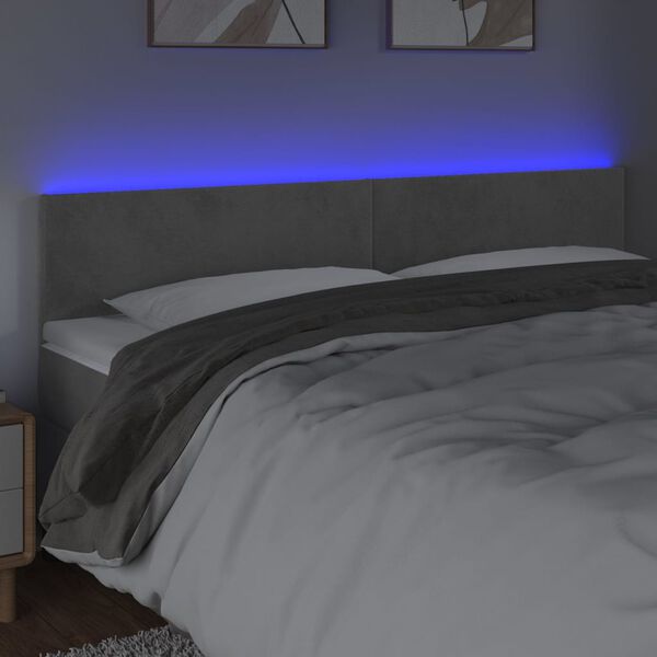 vidaXL Čelo postele s LED světle &scaron;ed&eacute; 180x5x78/88 cm samet