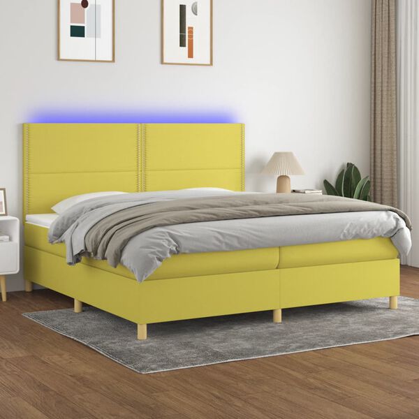 vidaXL Box spring postel s matrac&iacute; a LED zelen&aacute; 200x200 cm textil