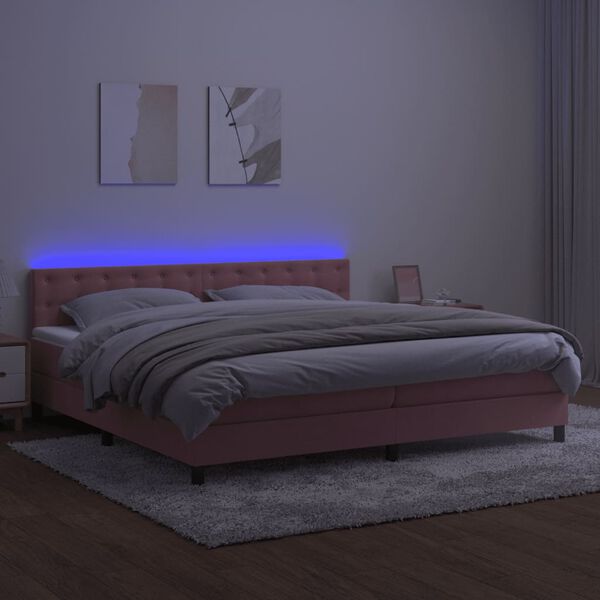 vidaXL Box spring postel s matrac&iacute; a LED růžov&aacute; 200x200 cm samet