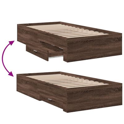 vidaXL Rám postele se zásuvkami hnědý dub 90 x 190 cm kompozitní dřevo