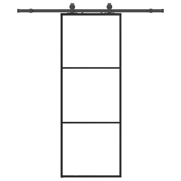 vidaXL Posuvn&eacute; dveře se sadou kov&aacute;n&iacute; čern&eacute; 76x205 cm ESG Glass