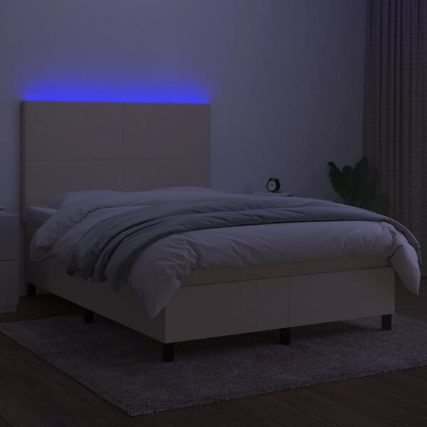 vidaXL Box spring postel s matrac&iacute; a LED kr&eacute;mov&aacute; 140x190 cm textil