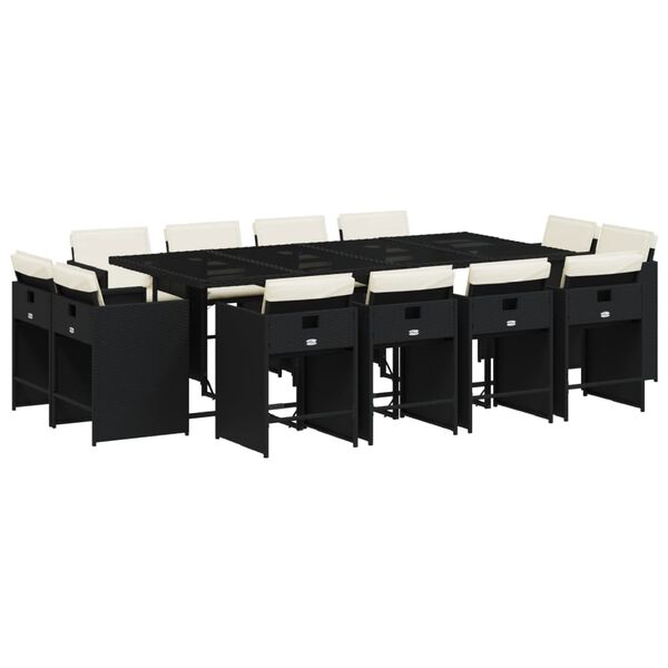 vidaXL 13d&iacute;ln&yacute; zahradn&iacute; j&iacute;deln&iacute; set s podu&scaron;kami čern&yacute; polyratan