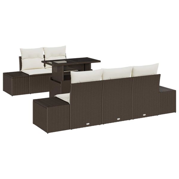 vidaXL Set pohovek s pol&scaron;t&aacute;řem 6 pcs Hněd&aacute; a kr&eacute;mov&aacute; polyratan