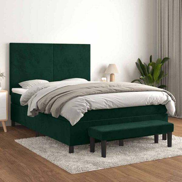 vidaXL Box spring postel s matrac&iacute; tmavě zelen&aacute; 140x190 cm samet