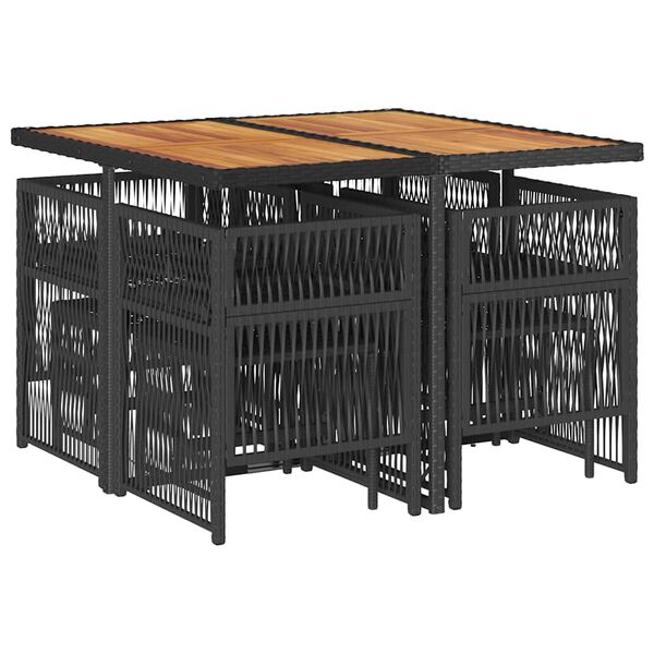 vidaXL 9d&iacute;ln&yacute; zahradn&iacute; j&iacute;deln&iacute; set s podu&scaron;kami čern&yacute; polyratan