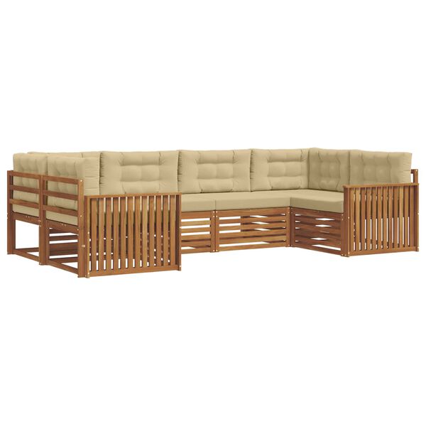 vidaXL Sedac&iacute; soupravy 6 pcs Přirozen&aacute; a B&eacute;žov&aacute; Masivn&iacute; ak&aacute;tov&eacute; dřevo