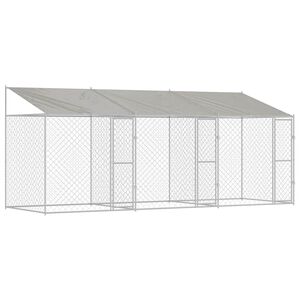 vidaXL Ps&iacute; klec s střechou Stř&iacute;brn&aacute; 600 x 200 x 256 cm Ocel a PE