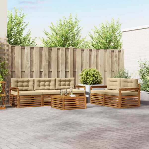 vidaXL Venkovn&iacute; pohovkov&aacute; souprava 6 pcs Přirozen&aacute; a B&eacute;žov&aacute;