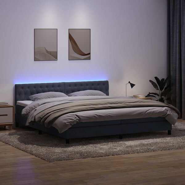 vidaXL Box spring postel s matrac&iacute; a LED tmavě &scaron;ed&aacute; 180x220 cm samet