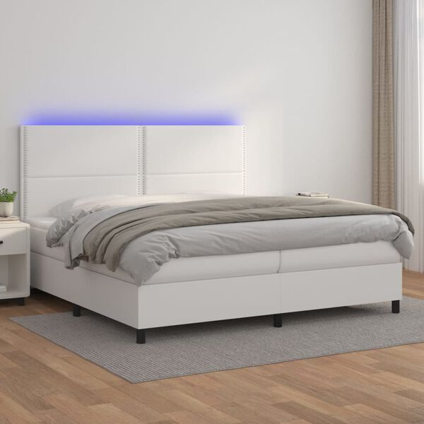vidaXL Box spring postel s matrací a LED bílá 200x200 cm umělá kůže