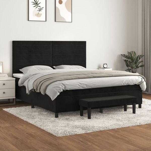 vidaXL Box spring postel s matrac&iacute; čern&aacute; 180x200 cm samet