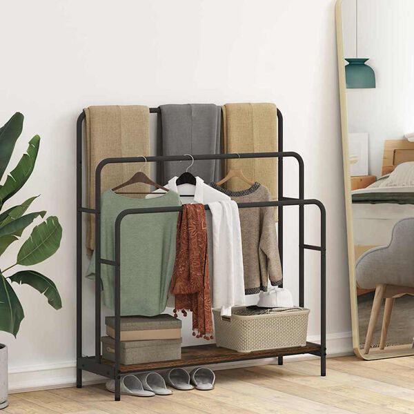 vidaXL Stojan na oblečen&iacute; s polic&iacute; Kouřov&yacute; dub 90 x 30 x 100,5 cm