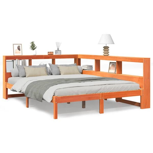 vidaXL Postel s knihovnou bez matrace 150 x 200 cm masivn&iacute; borovice