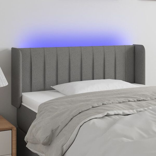 vidaXL Čelo postele s LED tmavě šedé 103 x 16 x 78/88 cm textil