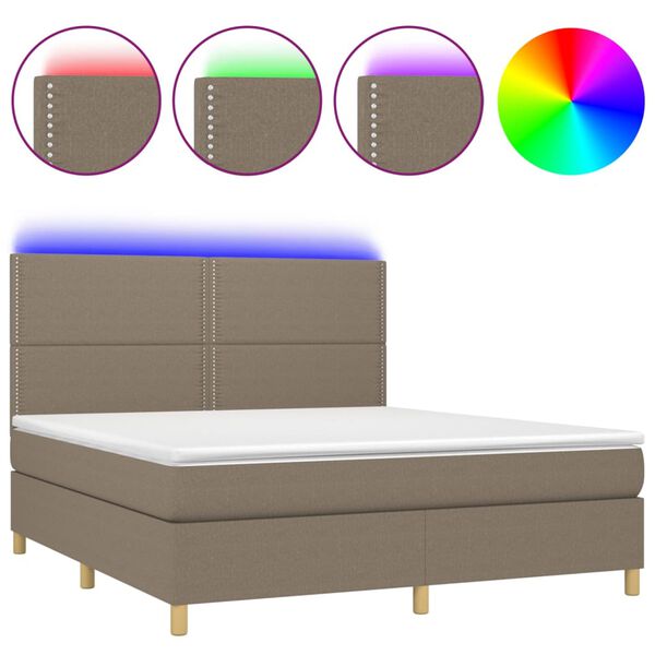 vidaXL Box spring postel s matrac&iacute; a LED taupe 180x200 cm textil