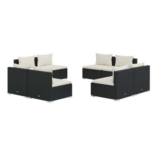 vidaXL 8d&iacute;ln&aacute; zahradn&iacute; sedac&iacute; souprava s podu&scaron;kami polyratan čern&aacute;