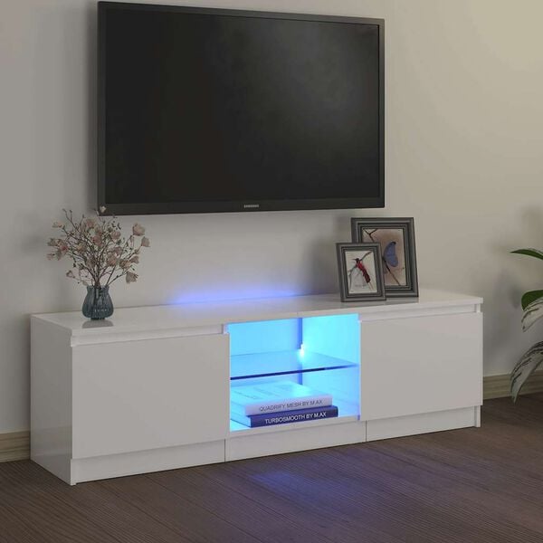 vidaXL TV skř&iacute;ňka s LED osvětlen&iacute;m b&iacute;l&aacute; vysok&yacute; lesk 120 x 30 x 36 cm