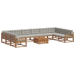 vidaXL Venkovn&iacute; pohovkov&aacute; souprava 11 pcs Př&iacute;rodn&iacute; a světle &scaron;ed&aacute;