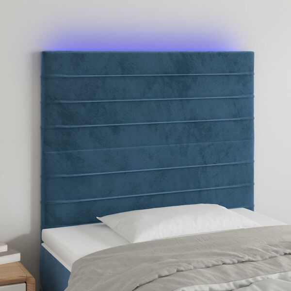 vidaXL Čelo postele s LED tmavě modr&eacute; 80x5x118/128 cm samet