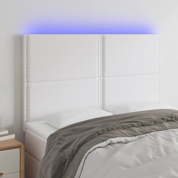 vidaXL Čelo postele s LED b&iacute;l&eacute; 144x5x118/128 cm uměl&aacute; kůže