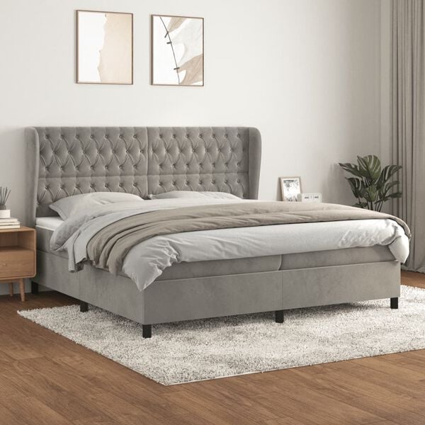 vidaXL Box spring postel s matrac&iacute; světle &scaron;ed&aacute; 200x200 cm samet
