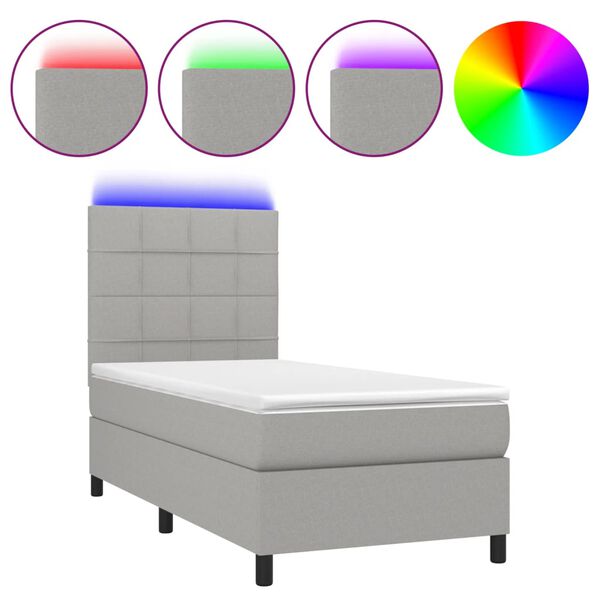 vidaXL Box spring postel s matrac&iacute; a LED světle &scaron;ed&aacute; 90x190 cm textil