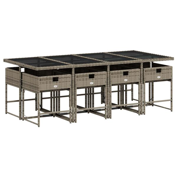 vidaXL 9d&iacute;ln&yacute; zahradn&iacute; j&iacute;deln&iacute; set s podu&scaron;kami &scaron;ed&yacute; polyratan