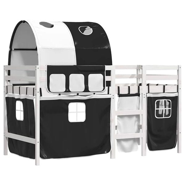 vidaXL Dětsk&aacute; patrov&aacute; postel s tunelem b&iacute;l&aacute; a čern&aacute; 90x190 cm borovice