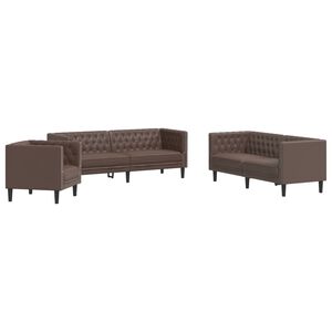 vidaXL 3d&iacute;ln&aacute; sedac&iacute; souprava Chesterfield hněd&aacute; uměl&aacute; kůže