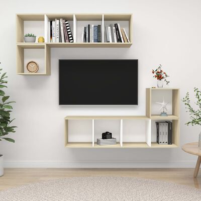 vidaXL 4dílný set TV skříněk bílý a dub sonoma kompozitní dřevo