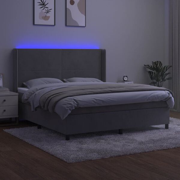 vidaXL Box spring postel s matrac&iacute; a LED světle &scaron;ed&aacute; 160x200 cm samet