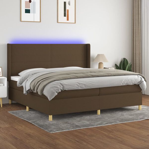 vidaXL Box spring postel s matrac&iacute; a LED tmavě hněd&aacute; 200x200 cm textil