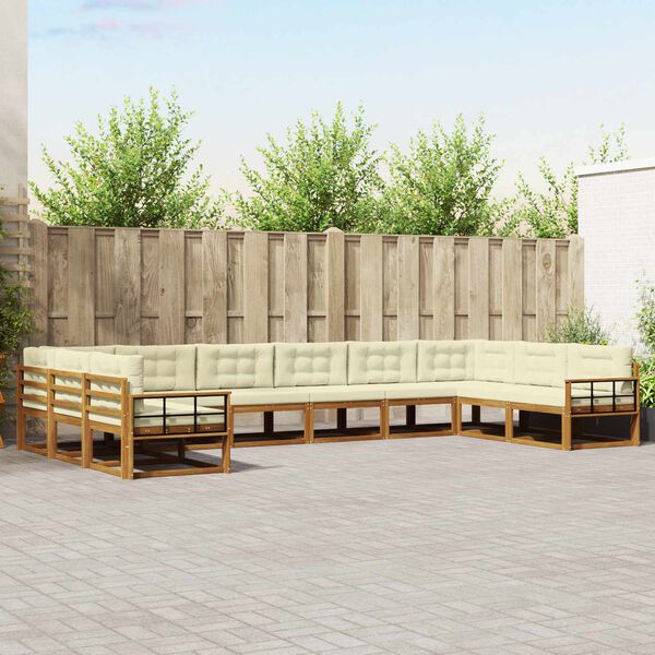 vidaXL Venkovn&iacute; pohovkov&aacute; souprava 10 pcs Přirozen&aacute; a Kr&eacute;mov&aacute;