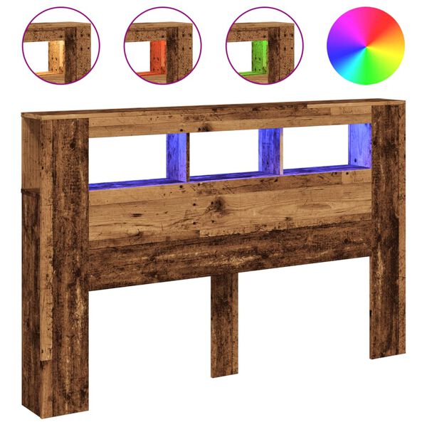 vidaXL Čelo postele s LED old wood 160x18,5x103,5 cm kompozitn&iacute; dřevo