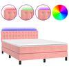 vidaXL Box spring postel s matrac&iacute; a LED růžov&aacute; 140x200 cm samet