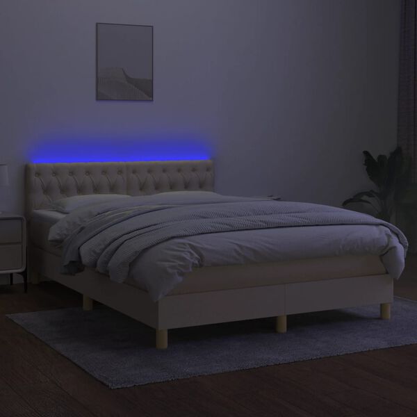 vidaXL Box spring postel s matrac&iacute; a LED kr&eacute;mov&aacute; 140x200 cm textil