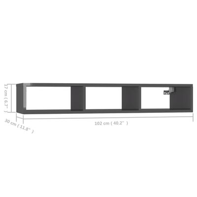 vidaXL Nástěnná police šedá s vysokým leskem 102x30x17 cm dřevotříska
