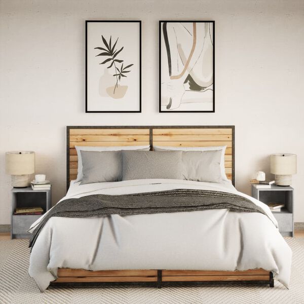 vidaXL Nočn&iacute; stolky LED osvětlen&iacute; 2 ks betonově &scaron;ed&eacute; kompozitn&iacute; dřevo