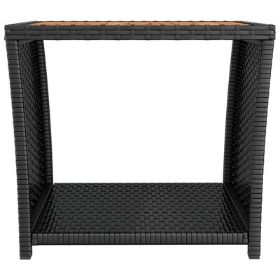 vidaXL Čajový stolek s dřevěnou deskou černý polyratan masivní akácie