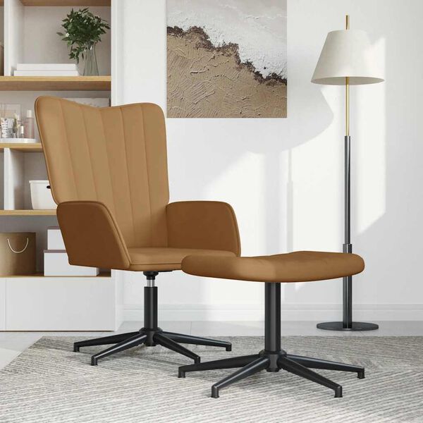 vidaXL Relaxačn&iacute; křeslo se stoličkou hněd&eacute; samet