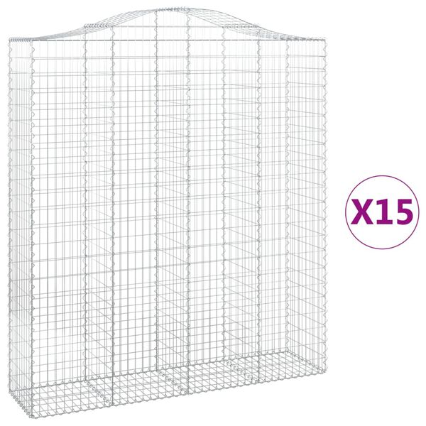 vidaXL Klenut&eacute; gabionov&eacute; ko&scaron;e 15ks 200x50x220/240cm pozinkovan&eacute; železo
